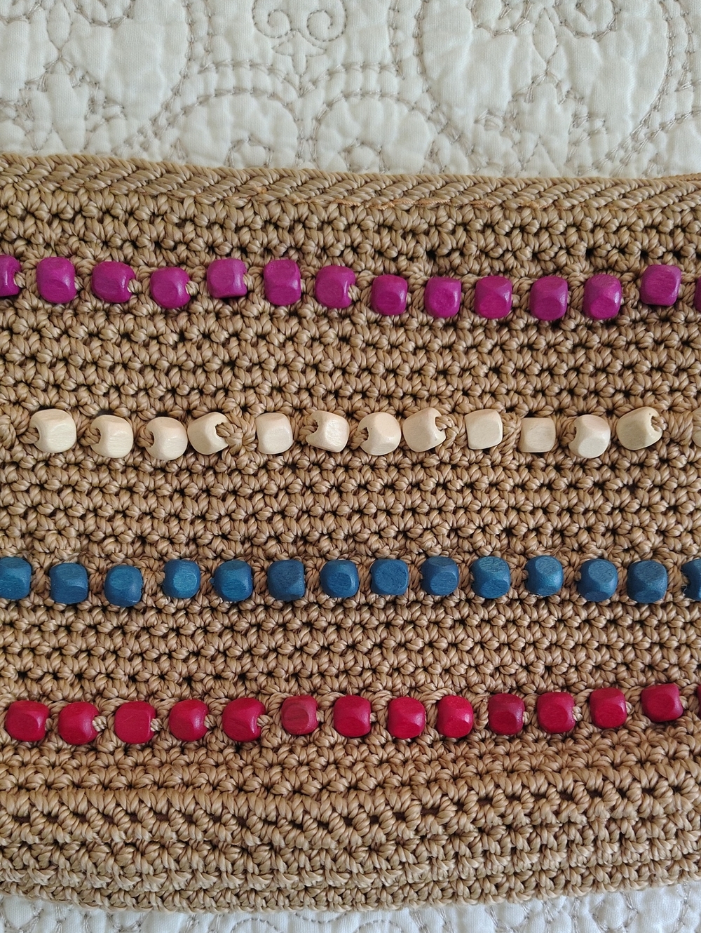 The Sak Sayulita Crochet Wristlet Pouch Purse Boho Wooden Beads Pink Blue - Picture 8 of 15